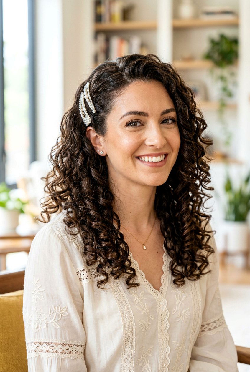 Pinned Ringlets Shoulder Length Hair - 20 birthday hairstyle for curly shoulder length hair - 20 birthday hairstyle for curly shoulder length hair