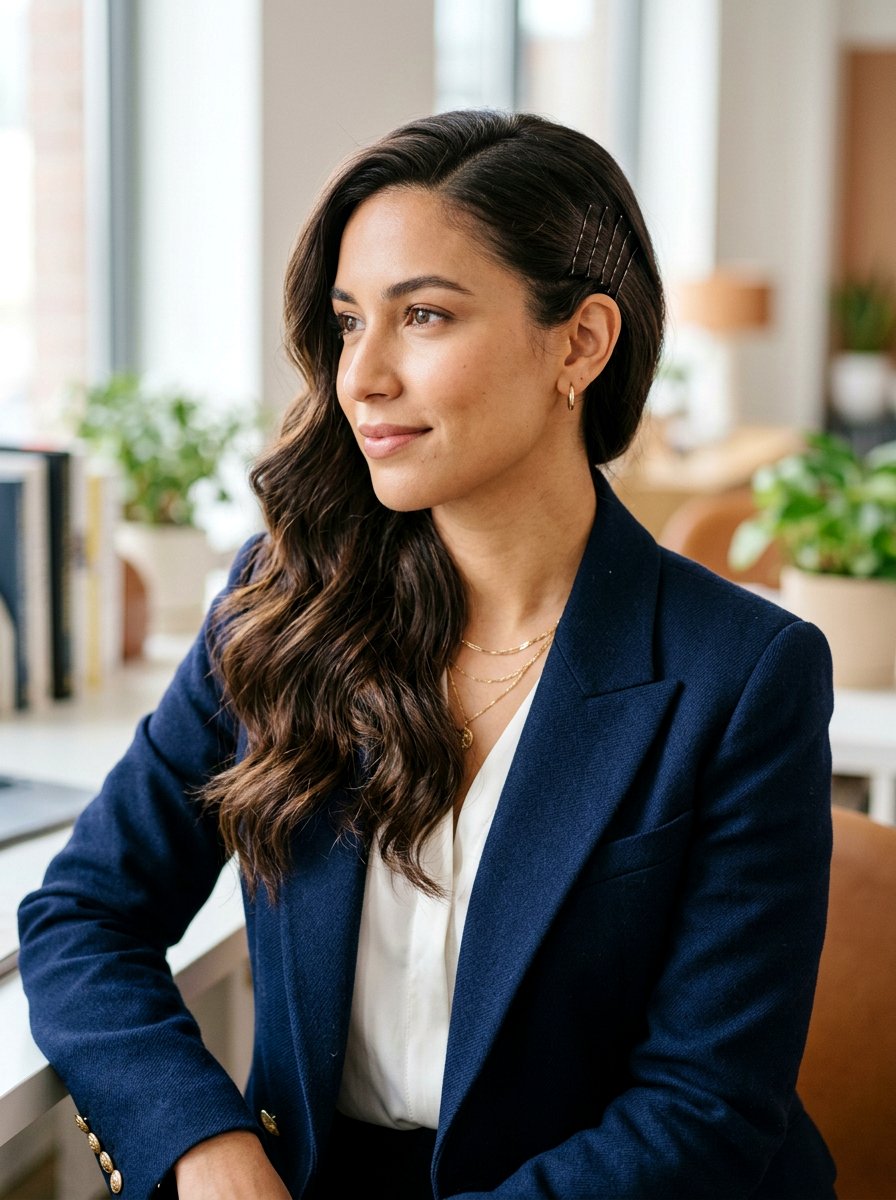 Pinned Side Sweep Rainy Day - 20 office hairstyle for rainy days - 20 office hairstyle for rainy days
