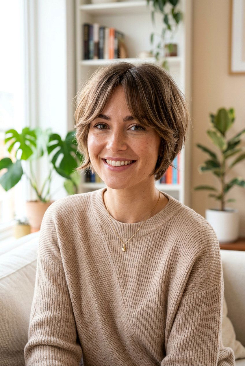 Pixie Bob With Layered Curtain Fringe - 20 pixie with curtain bangs - 20 pixie with curtain bangs