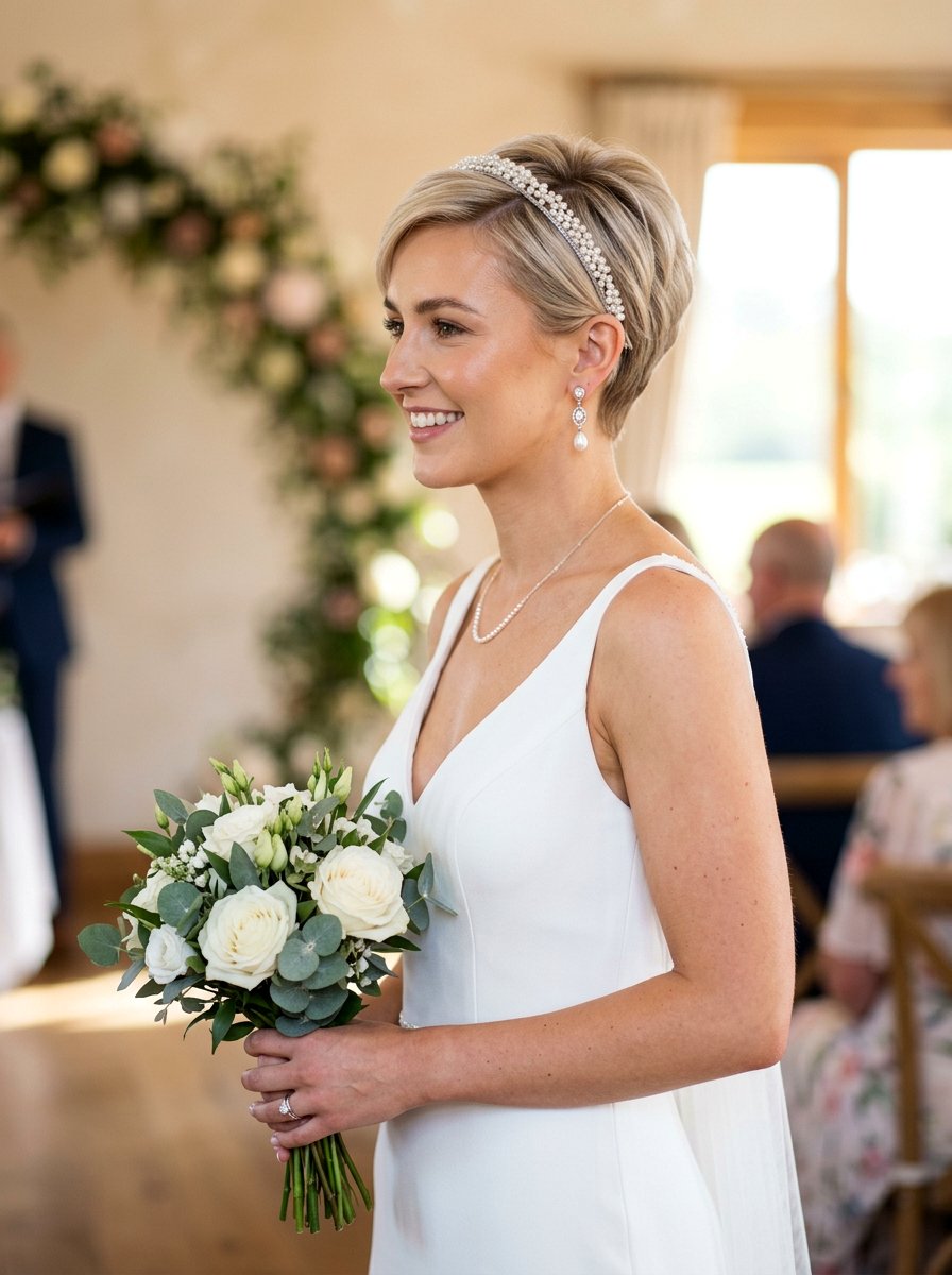 Pixie Cut Bridal Style With Accessory - 20 simple bridal hairstyle for short hair - 20 simple bridal hairstyle for short hair