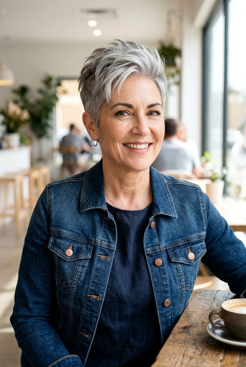 Pixie Cut Gray Transition - 20 natural gray transition with babylights - 20 natural gray transition with babylights