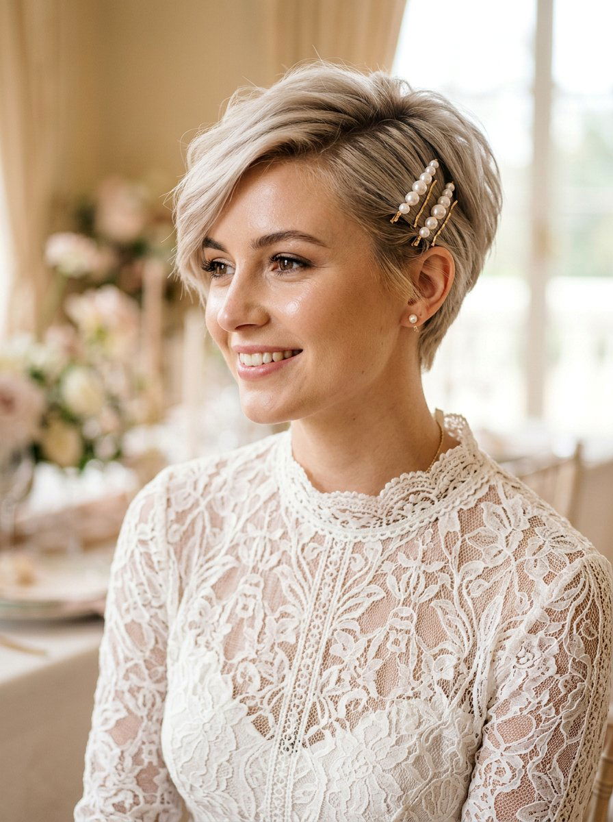 Pixie Cut Pearl Clips - 20 wedding hairstyles with pearl clips - 20 wedding hairstyles with pearl clips