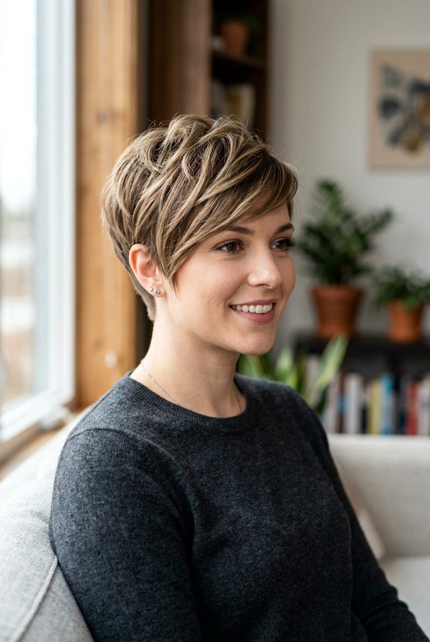 Pixie Cut Side Swept Bangs - 20 hairstyles for heart shaped faces - 20 hairstyles for heart shaped faces