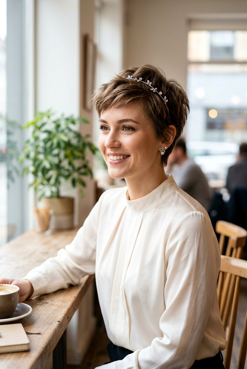 Pixie Cut With Dainty Headband - 20 headband hairstyles - 20 headband hairstyles
