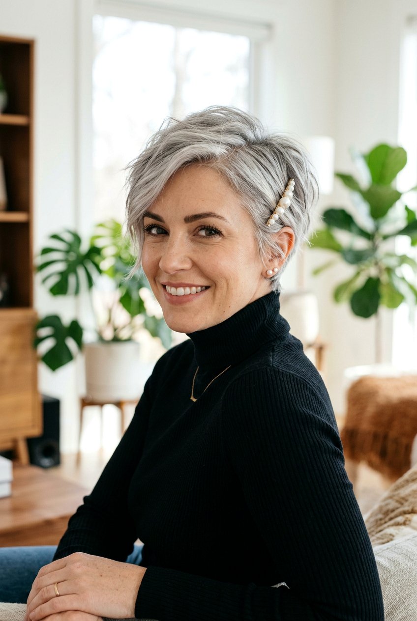 Pixie Cut With Pearl Accent Clip - 20 school hairstyle with pearl clips - 20 school hairstyle with pearl clips