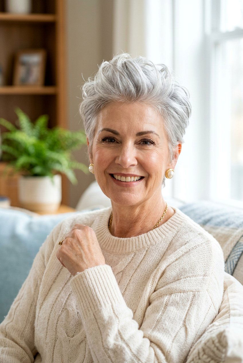 Pixie Cut With Textured Layers - 20 layered haircut for women over 50 with round face - 20 layered haircut for women over 50 with round face