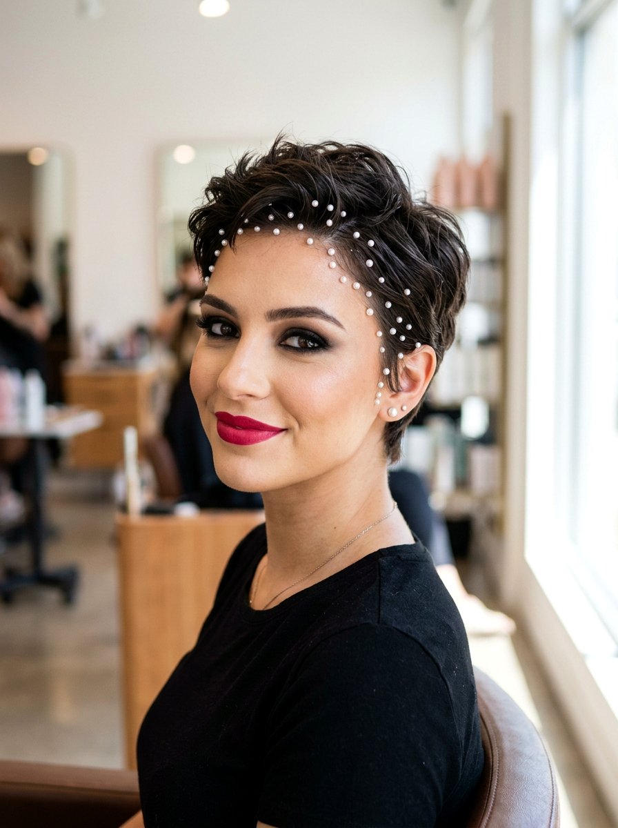 Pixie Cut with Pearls - 20 prom hairstyles with pearls - 20 prom hairstyles with pearls