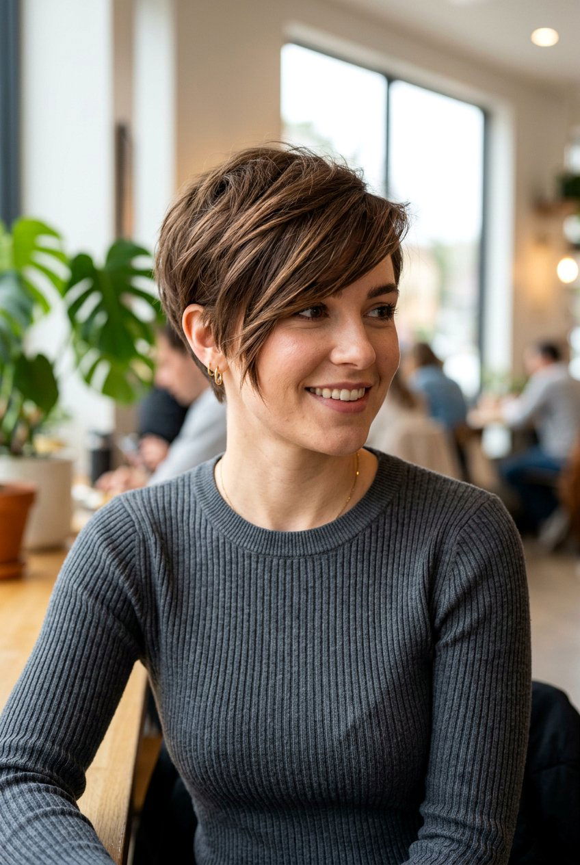 Pixie Cut with Side Swept Bangs - 20 haircuts for big forehead - 20 haircuts for big forehead