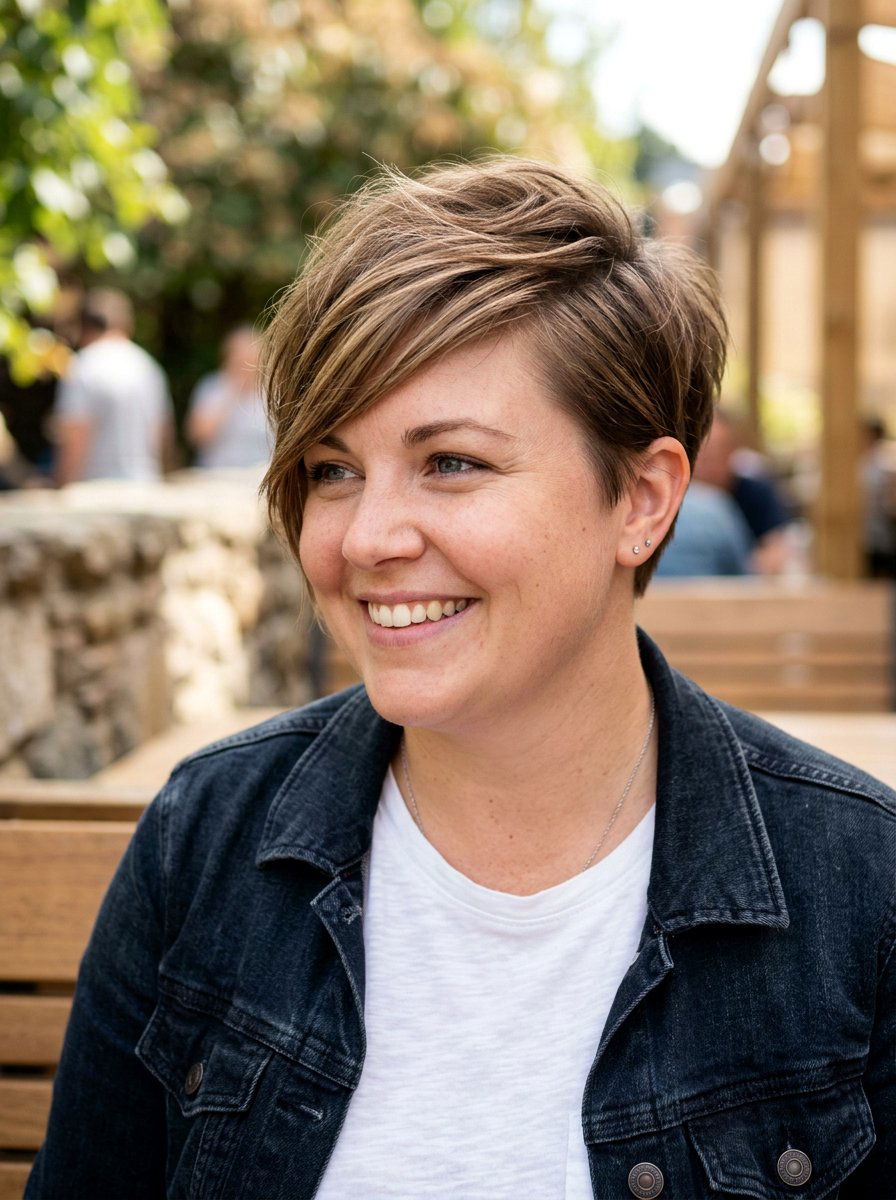 Pixie Cut with Side Swept Bangs for Round Face - 20 short haircut for round chubby face women - 20 short haircut for round chubby face women