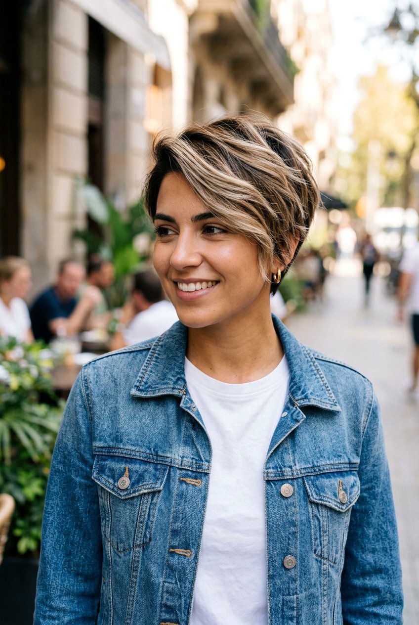 Pixie Haircut With Balayage On Dark Roots - 20 balayage on pixie haircut - 20 balayage on pixie haircut