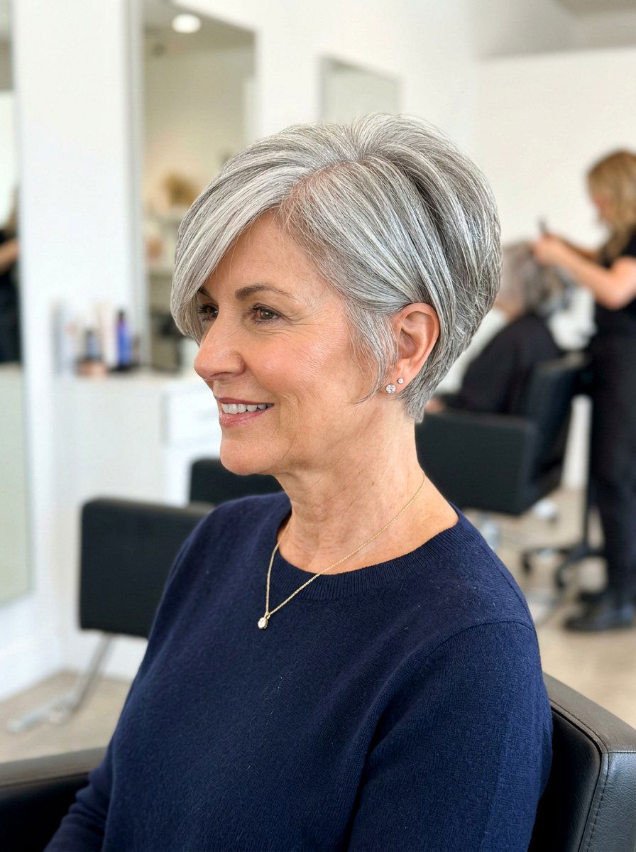 Pixie Stacked Bob - 20 stacked bob for fine gray hair - 20 stacked bob for fine gray hair