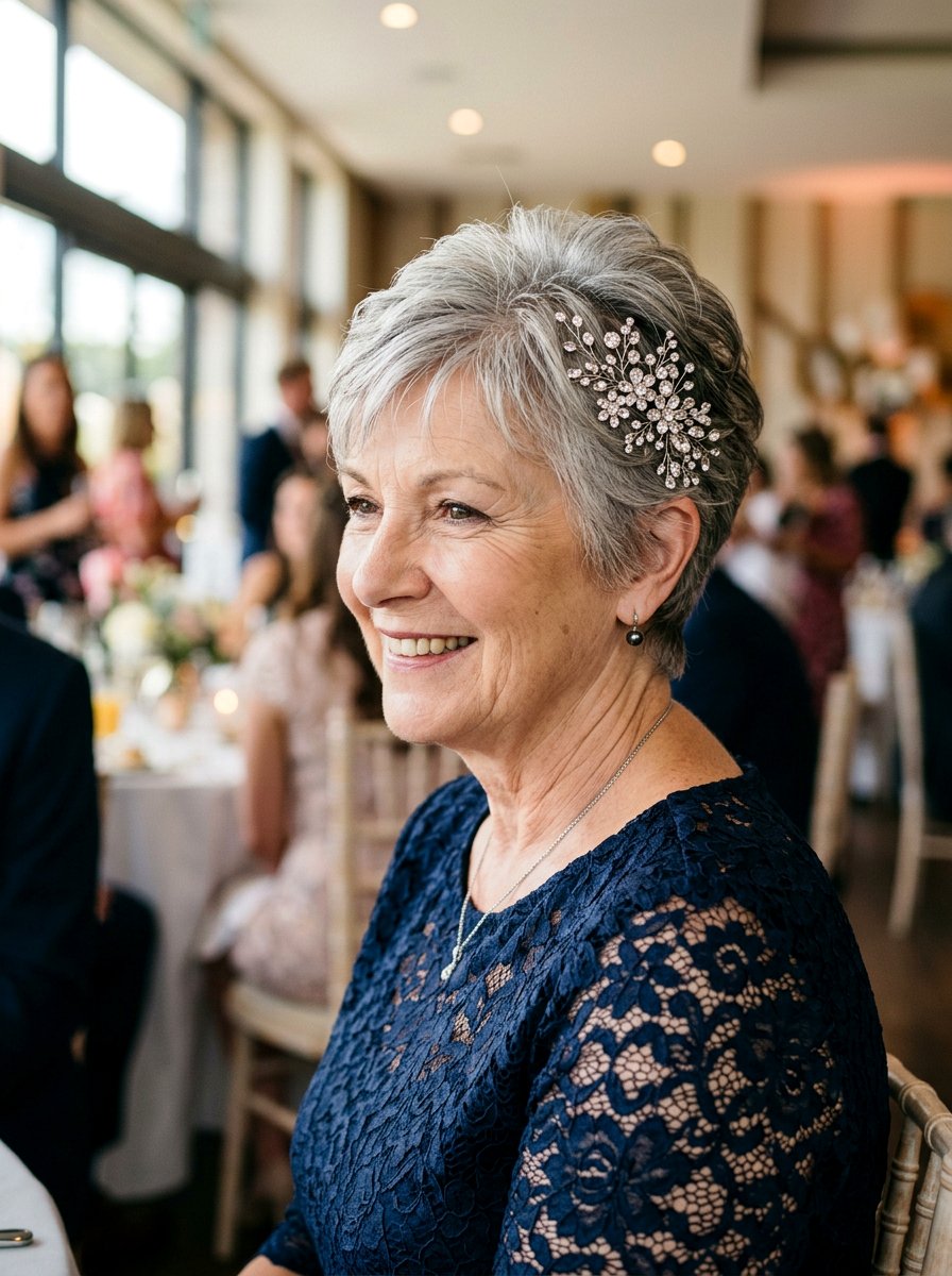 Pixie With Delicate Hairpin - 20 wedding guest pixie hairstyle for older women - 20 wedding guest pixie hairstyle for older women