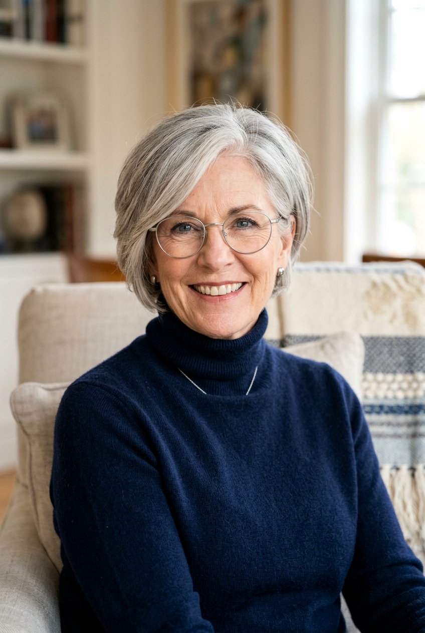 Pixie bob with side part - 20 hairstyles for women with glasses over 60 - 20 hairstyles for women with glasses over 60