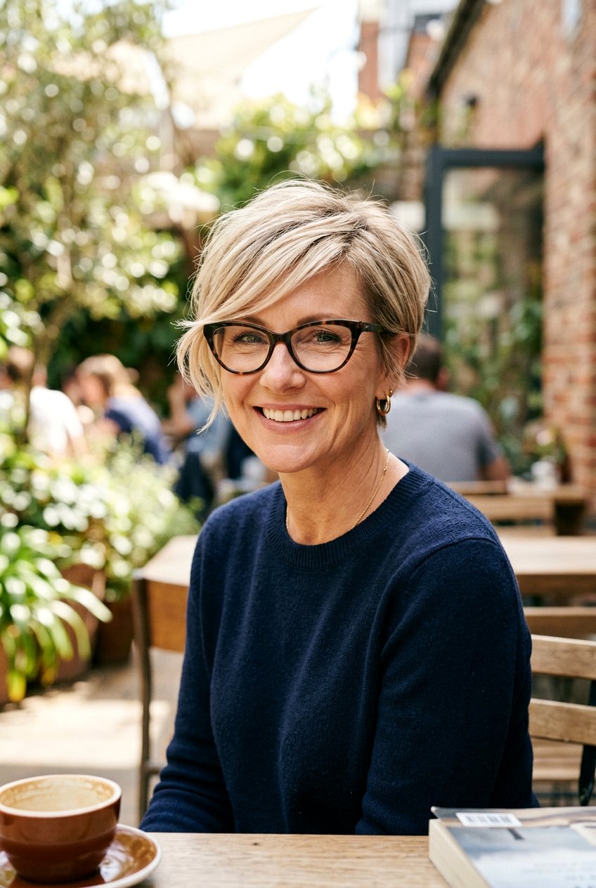 Pixie cut with side fringe - 20 hairstyles for women over 40 with glasses - 20 hairstyles for women over 40 with glasses