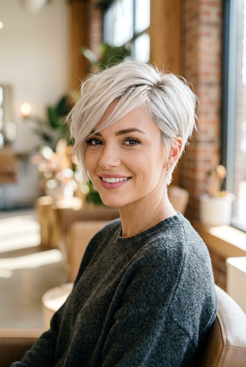 Pixie cut with side swept bangs - 20 hairstyles for oval faces - 20 hairstyles for oval faces