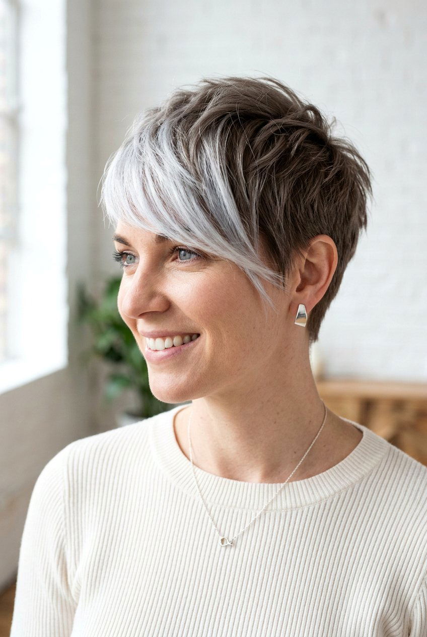 Pixie cut with silver money piece - 20 silver money piece for mature women - 20 silver money piece for mature women
