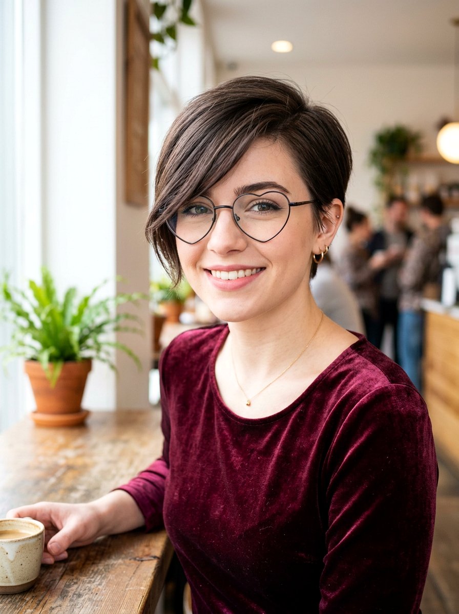 Pixie with long side bangs - 20 pixie haircuts for women with glasses - 20 pixie haircuts for women with glasses