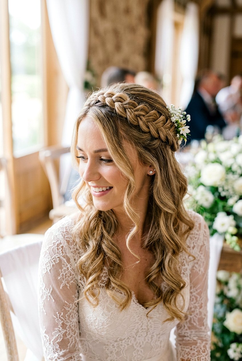 Plaited Crown Braid Half Up For Medium Hair - 20 bridal half up with braid crown - 20 bridal half up with braid crown