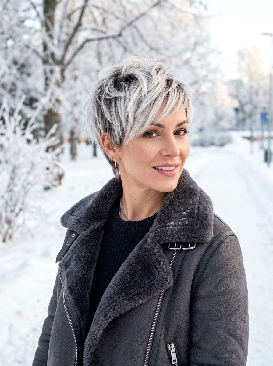 Platinum And Ash Gray Pixie - 20 dimensional pixie hair color ideas - 20 dimensional pixie hair color ideas