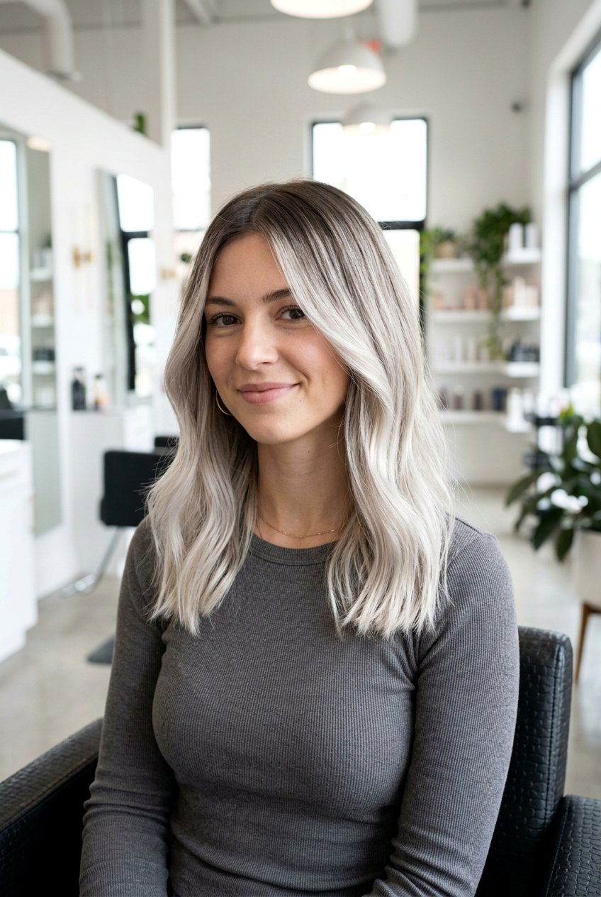 Platinum Balayage on Medium Length Hair - 20 platinum blonde balayage - 20 platinum blonde balayage
