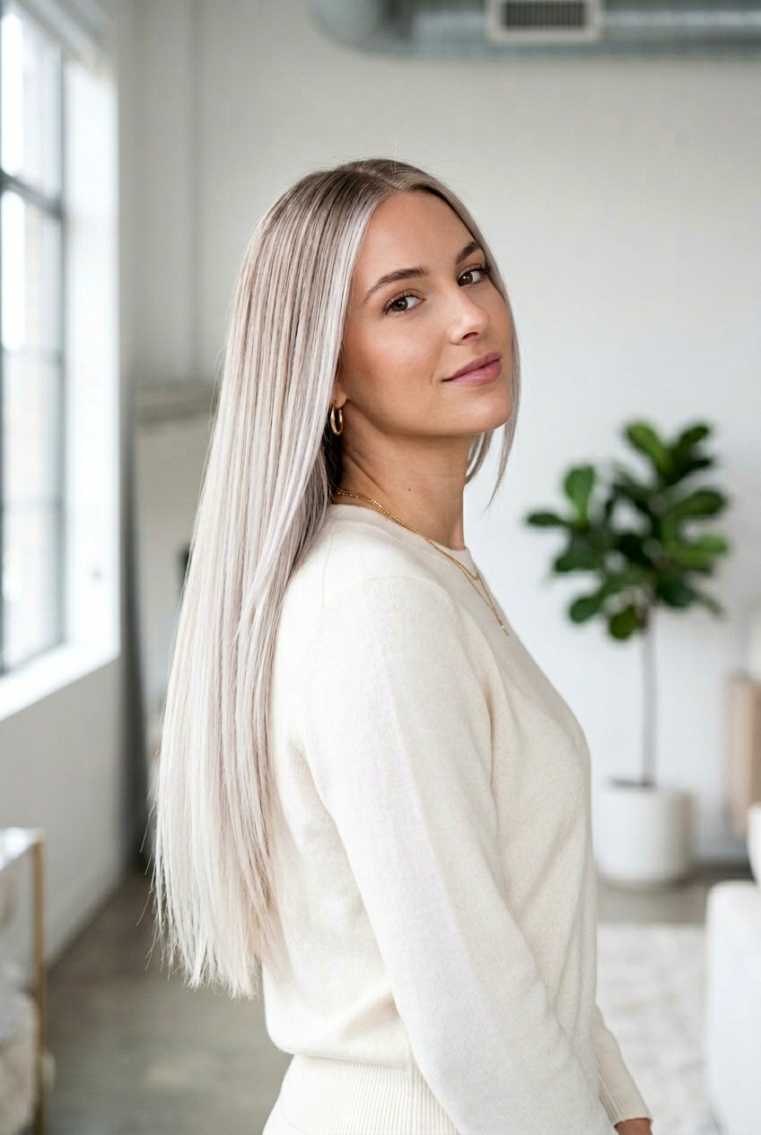Platinum Balayage on Straight Hair - 20 platinum blonde balayage - 20 platinum blonde balayage