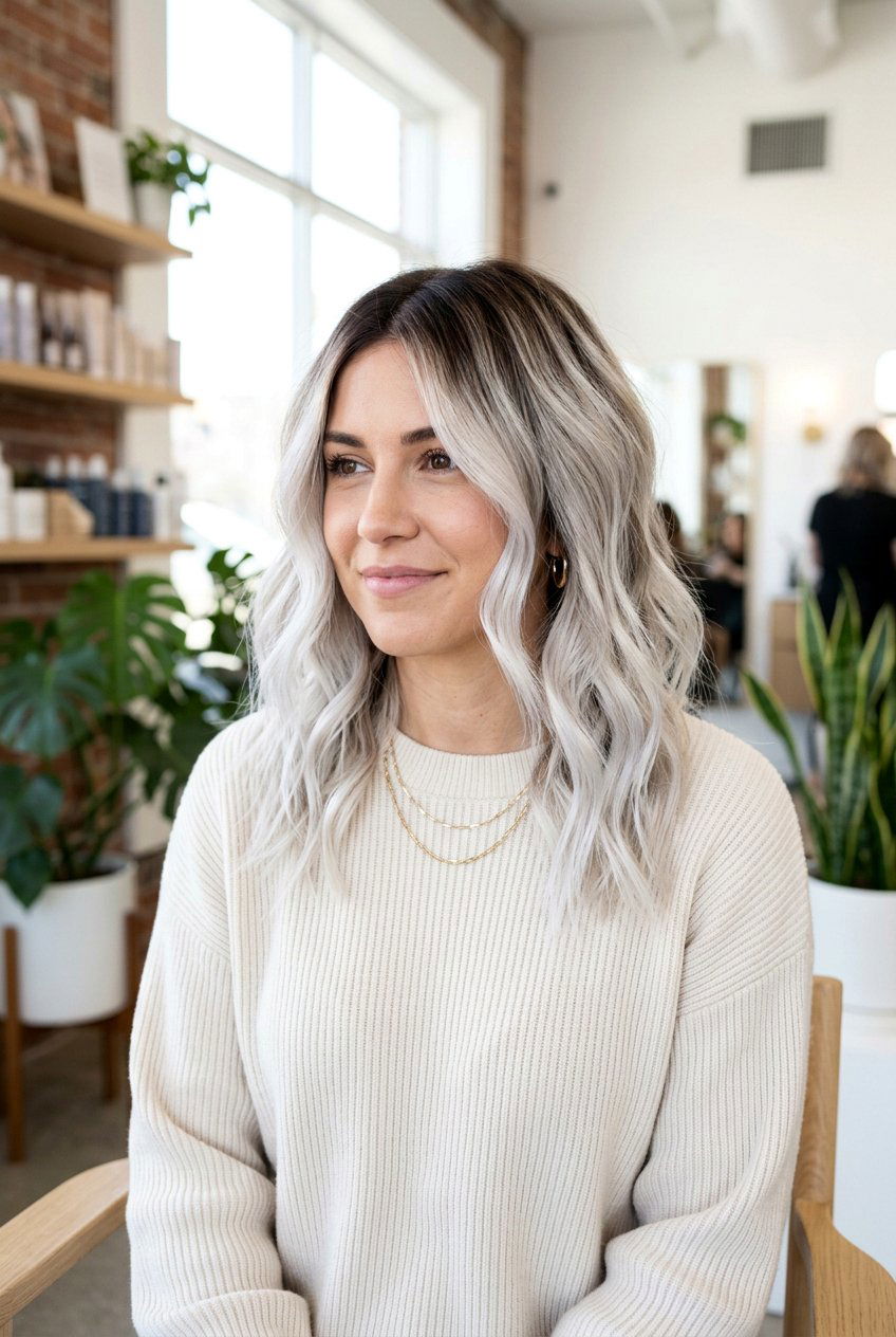 Platinum Balayage with Dark Shadow Roots - 20 platinum blonde balayage - 20 platinum blonde balayage