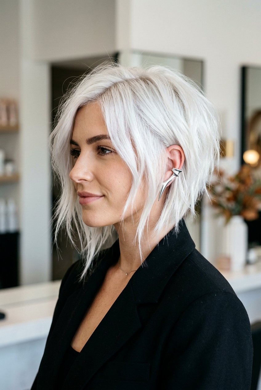 Platinum Blonde Asymmetrical Layers - 20 expensive blonde layers haircut - 20 expensive blonde layers haircut