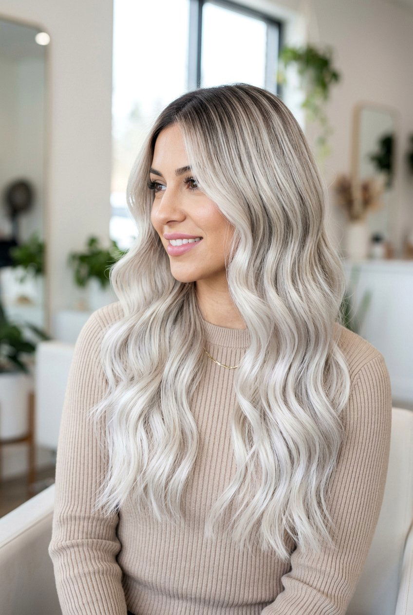 Platinum Blonde Balayage With Root Shadow - 20 bright blonde balayage ideas - 20 bright blonde balayage ideas