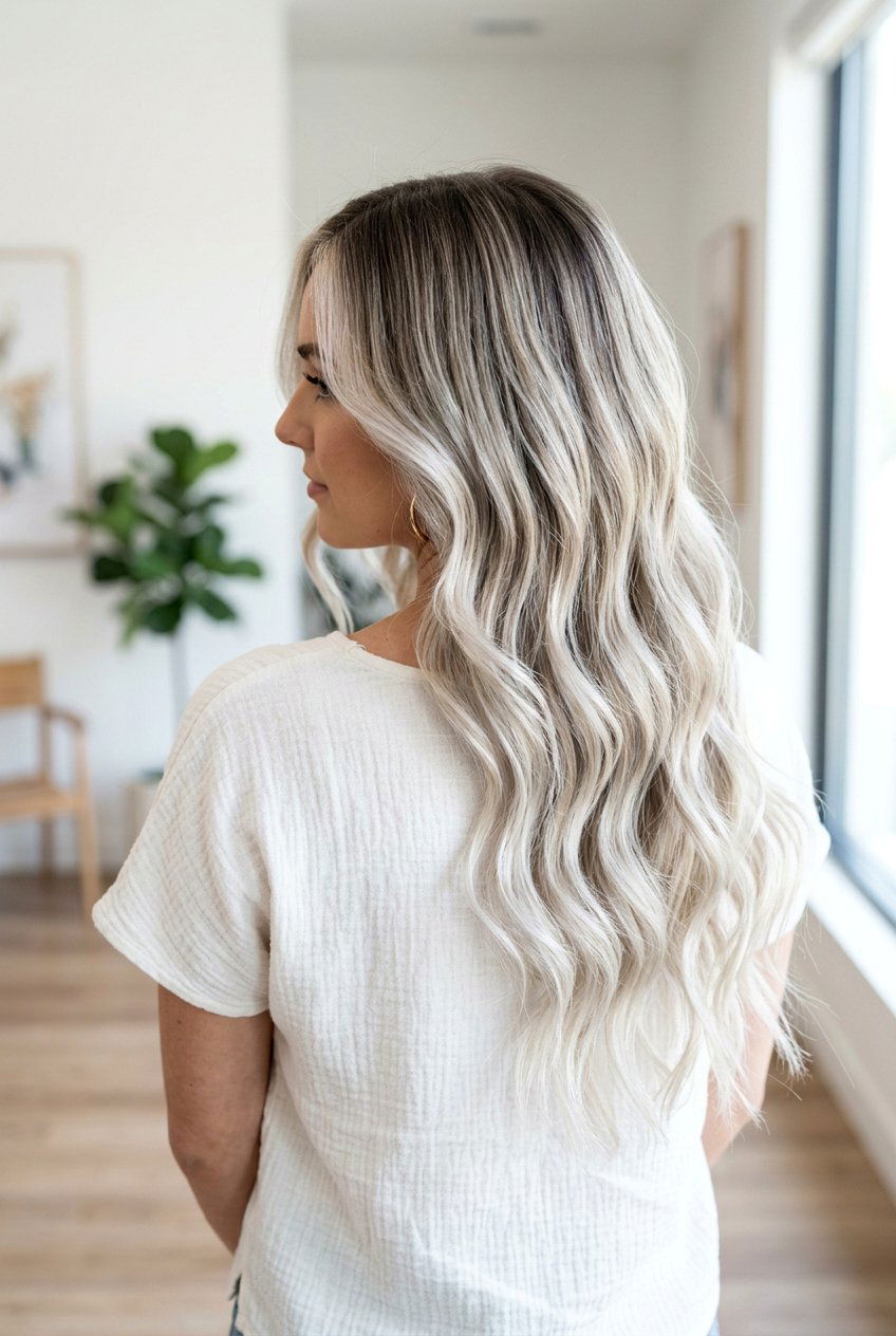 Platinum Blonde Balayage on Long Wavy Hair - 20 platinum blonde balayage - 20 platinum blonde balayage