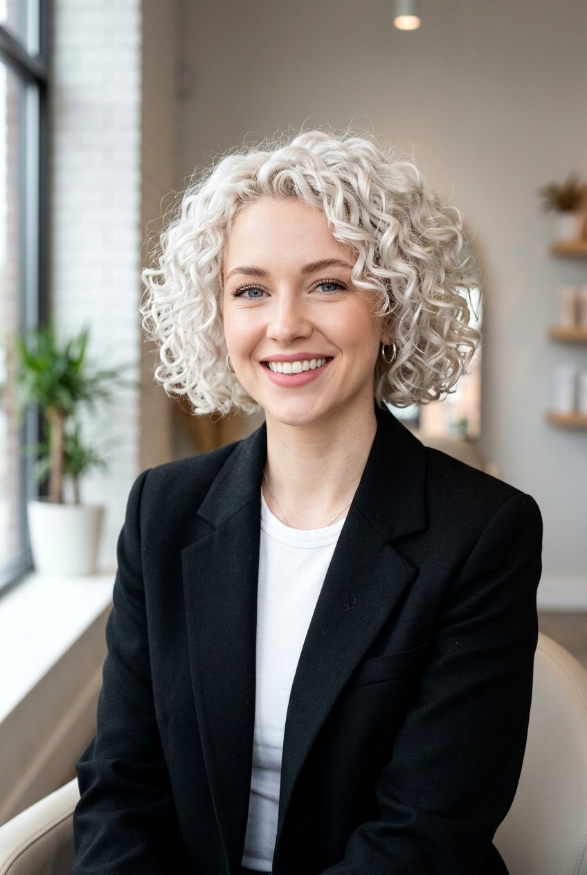 Platinum Blonde Curly Bob - 20 hair color ideas for curly bob hair - 20 hair color ideas for curly bob hair