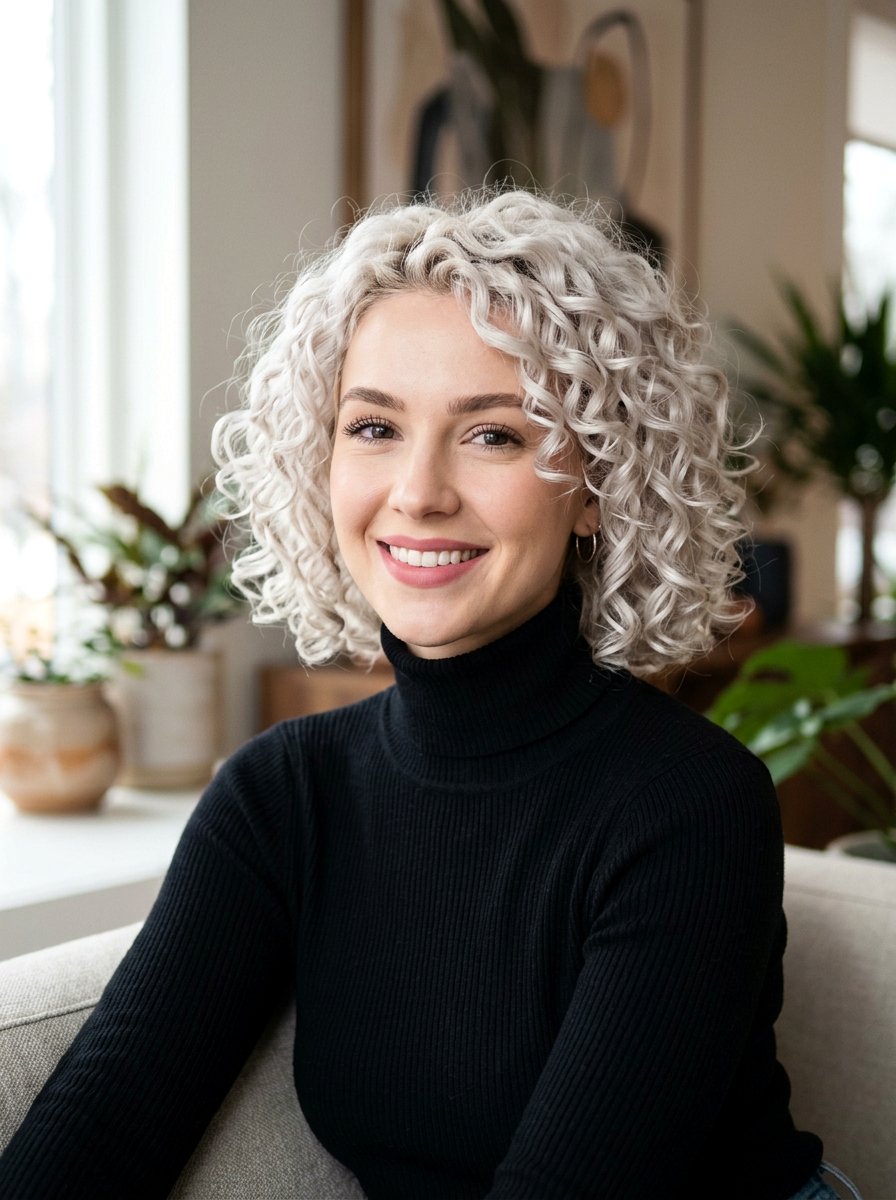 Platinum Blonde Curly Bob - 20 curly bob hair color ideas - 20 curly bob hair color ideas