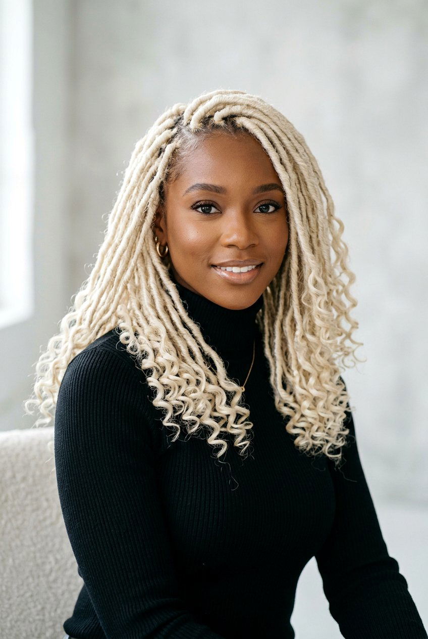 Platinum Blonde Faux Locs With Curly Ends - 20 faux locs with curly ends - 20 faux locs with curly ends