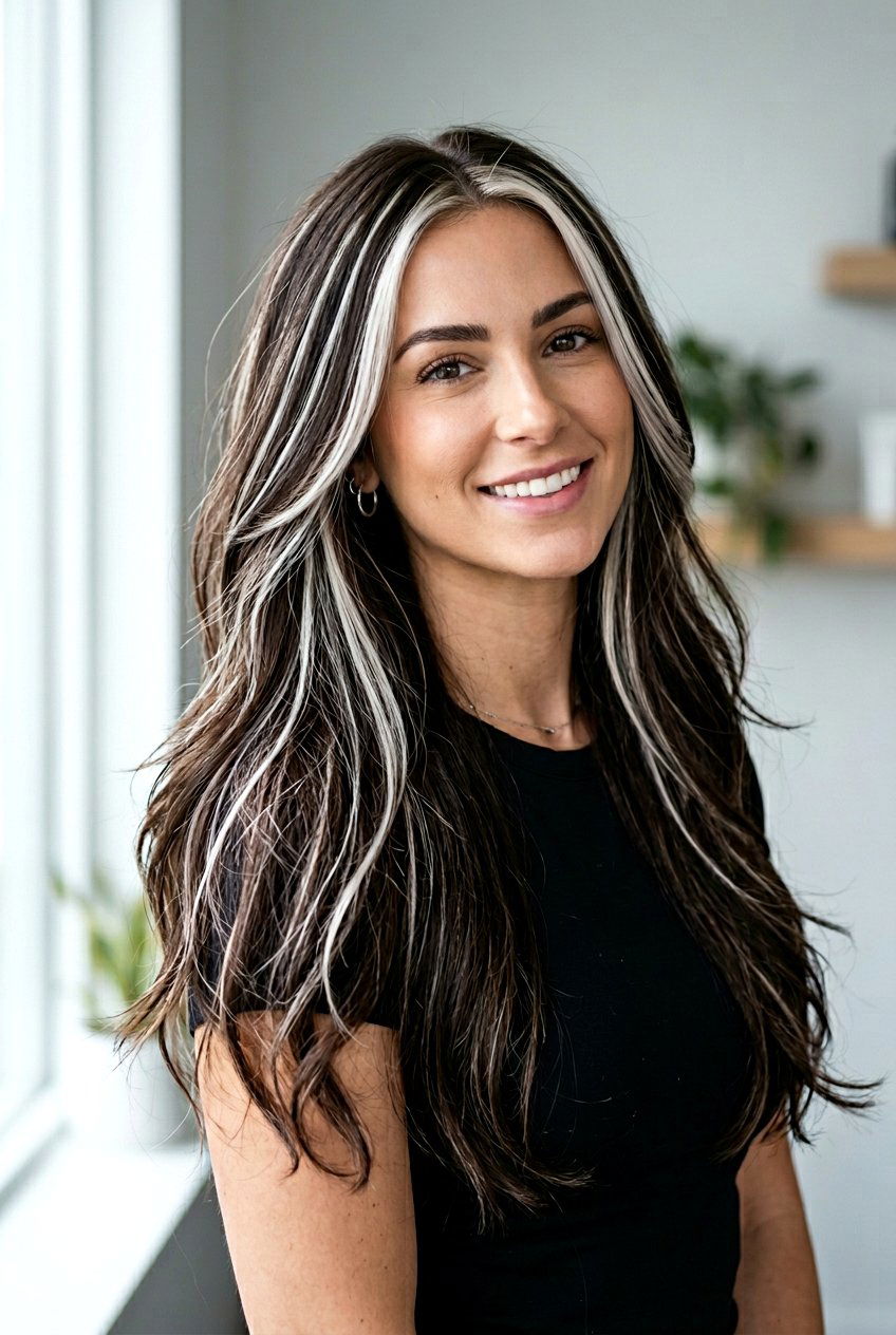 Platinum Blonde Foil Highlights on Dark Brown Hair - 20 cool blonde highlights on brown hair - 20 cool blonde highlights on brown hair