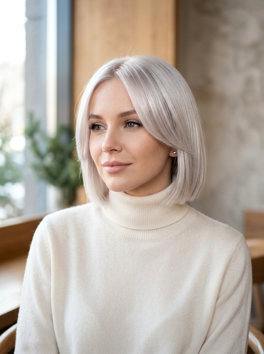 Platinum Blonde Glossy Bob - 20 glossy sleek bob with shine - 20 glossy sleek bob with shine