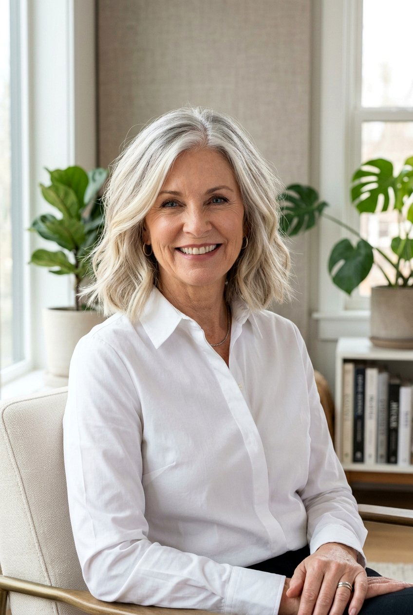 Platinum Blonde Gray Lob - 20 blonde gray blend for mature women - 20 blonde gray blend for mature women