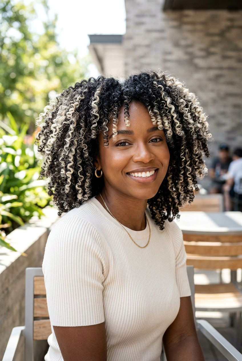 Platinum Blonde Highlights on Tight Curls - 20 blonde highlights for curly hair - 20 blonde highlights for curly hair