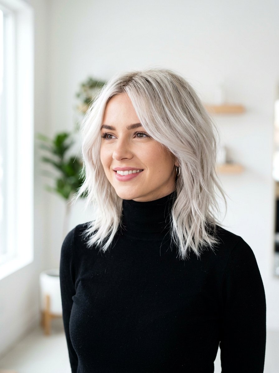 Platinum Blonde Layered Lob - 20 salon color ideas for layered lobs - 20 salon color ideas for layered lobs