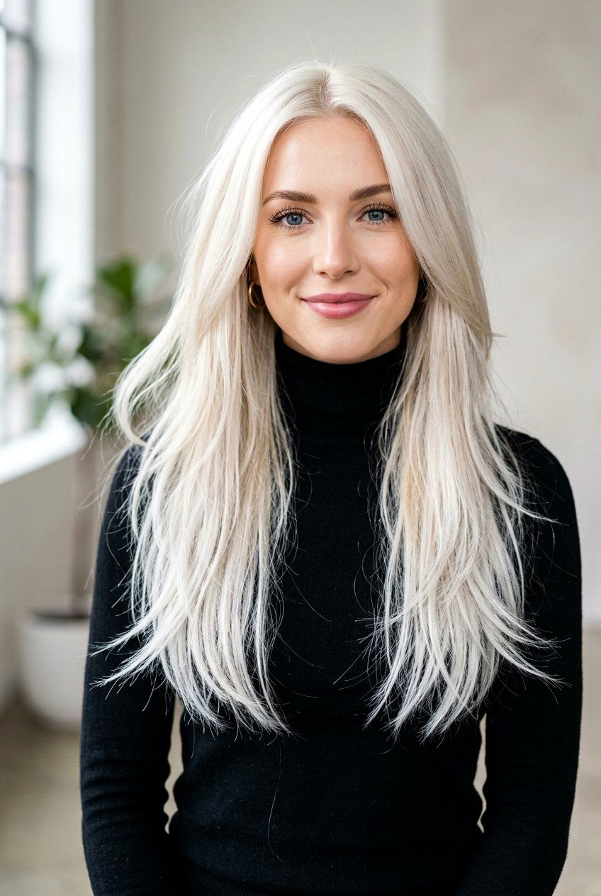 Platinum Blonde Long Layered Hair - 20 long layered hair color ideas - 20 long layered hair color ideas
