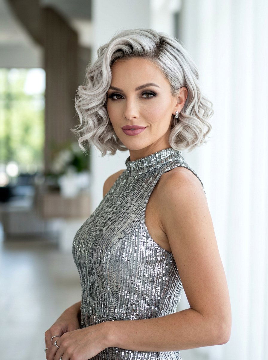 Platinum Blonde Pin Curl Bob - 20 pin curl bob hairstyle - 20 pin curl bob hairstyle
