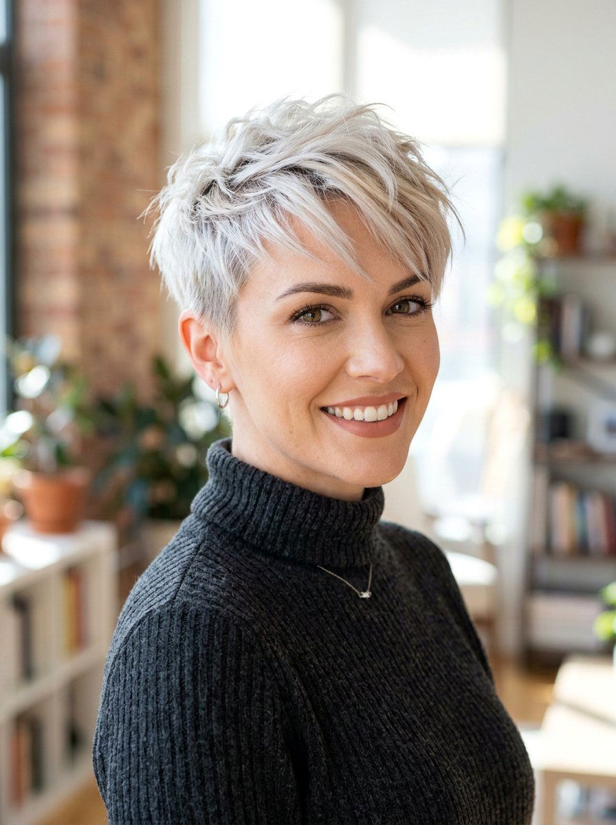 Platinum Blonde Pixie - 20 polished pixie for fine hair women