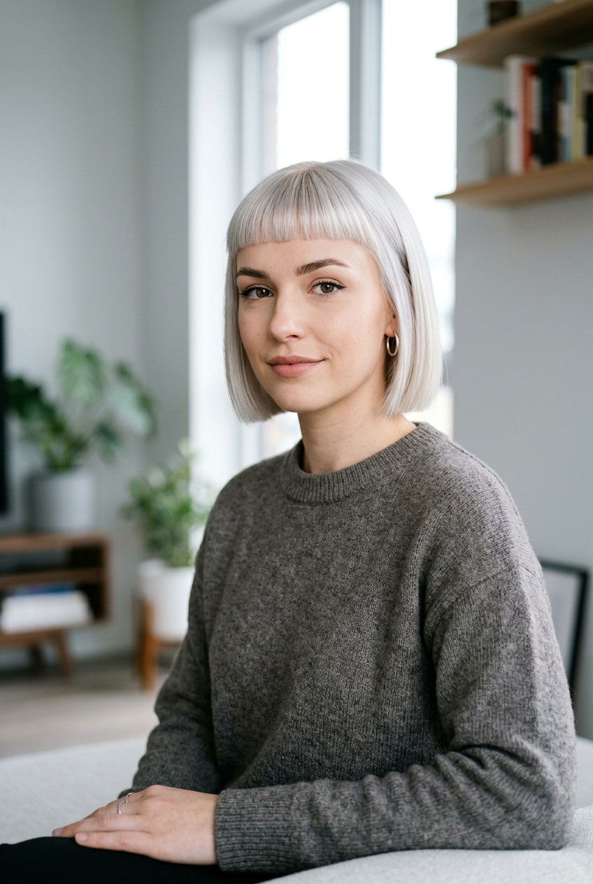 Platinum Bob With Micro Bangs - 20 micro bangs bob haircut - 20 micro bangs bob haircut