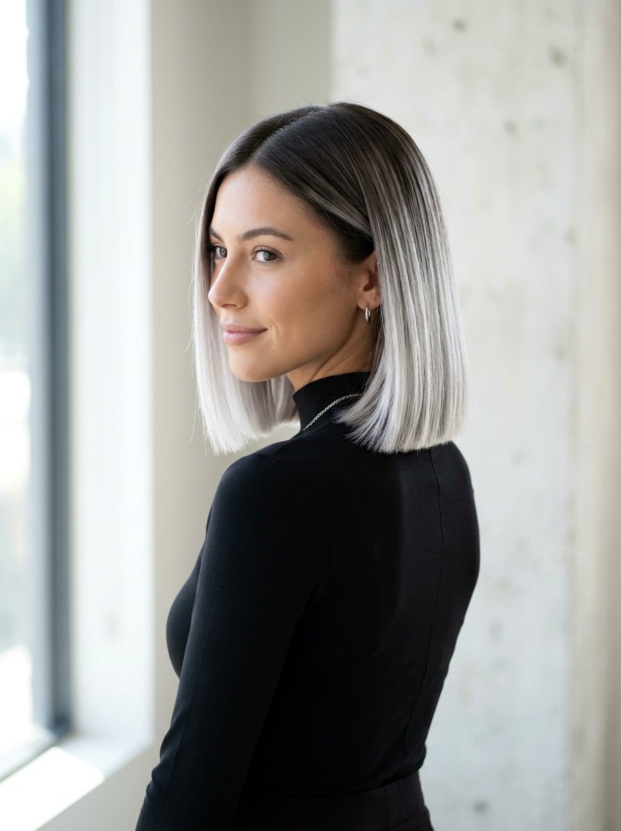 Platinum Gray Balayage Blunt Cut - 20 platinum gray balayage