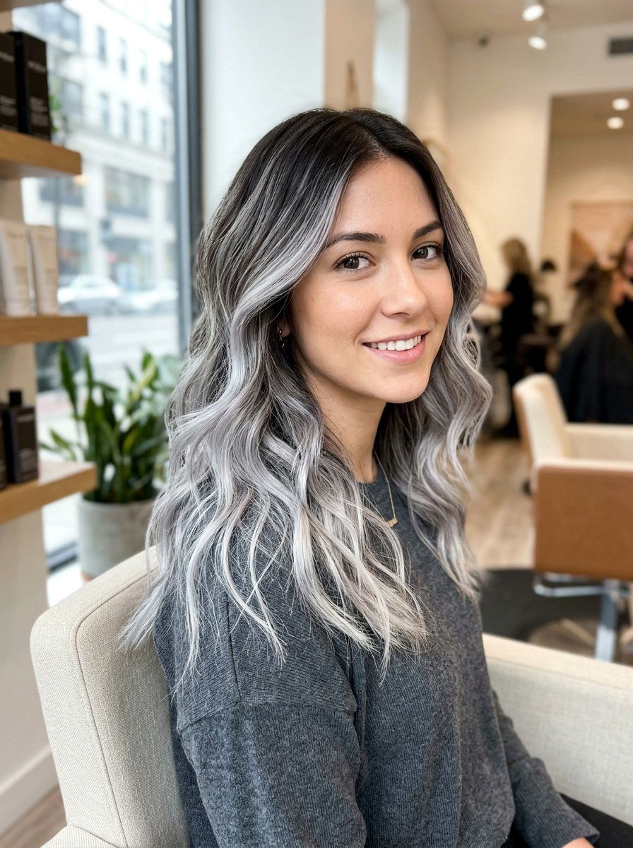 Platinum Gray Balayage Brunette To Silver - 20 platinum gray balayage - 20 platinum gray balayage