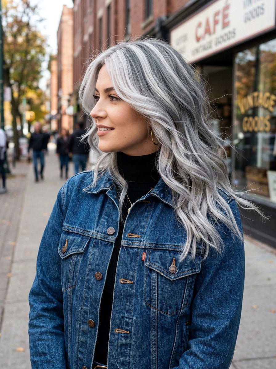 Platinum Gray Balayage Chunky Highlights - 20 platinum gray balayage - 20 platinum gray balayage