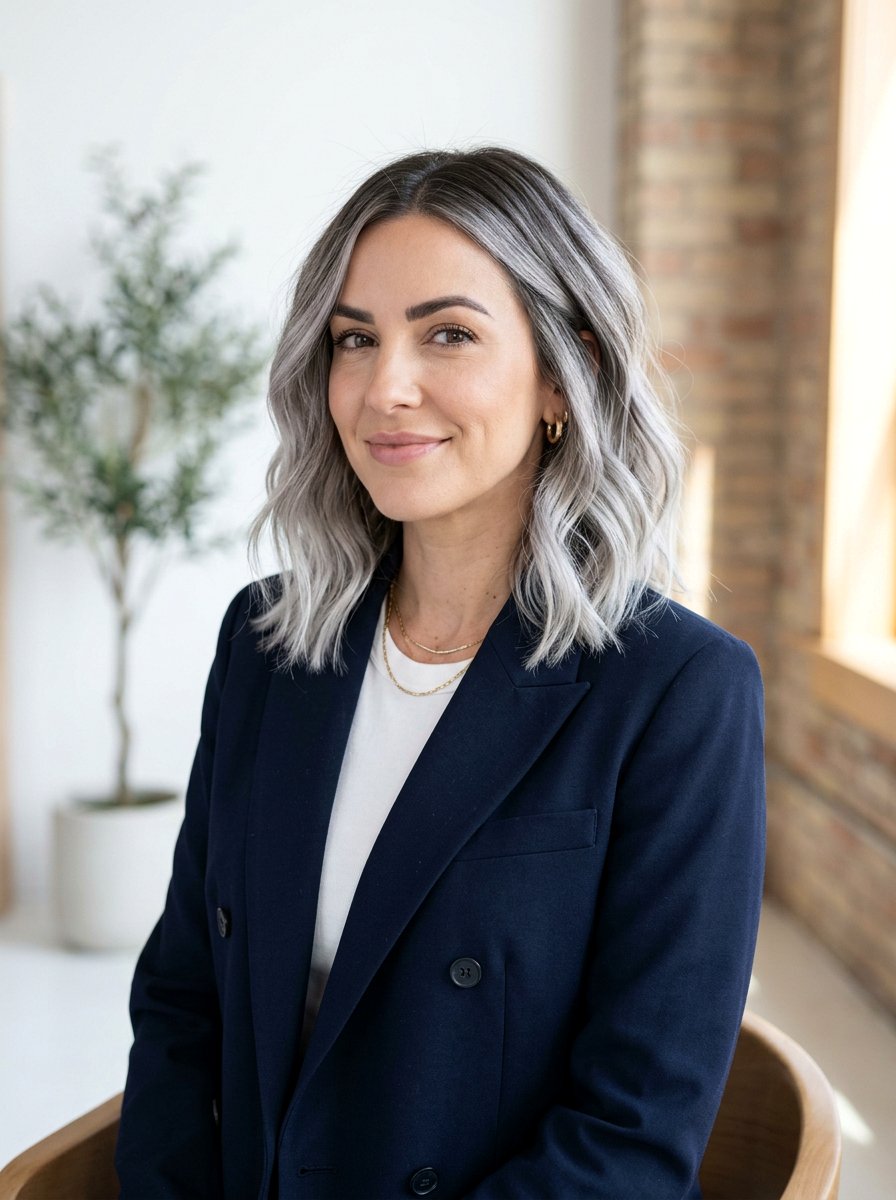 Platinum Gray Balayage Lob Haircut - 20 platinum gray balayage - 20 platinum gray balayage