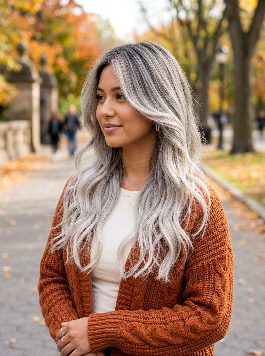 Platinum Gray Balayage Long Layers - 20 platinum gray balayage - 20 platinum gray balayage
