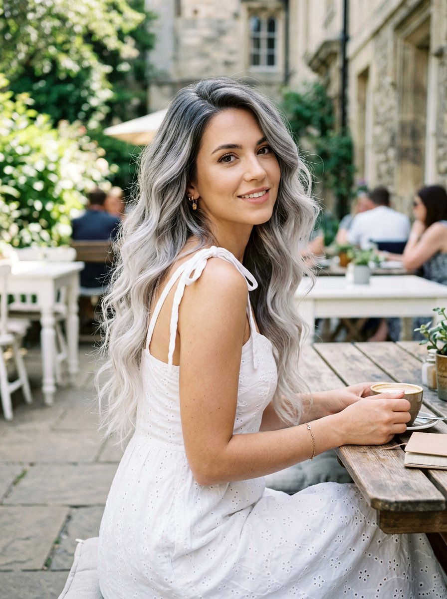 Platinum Gray Balayage Long Waves - 20 platinum gray balayage - 20 platinum gray balayage