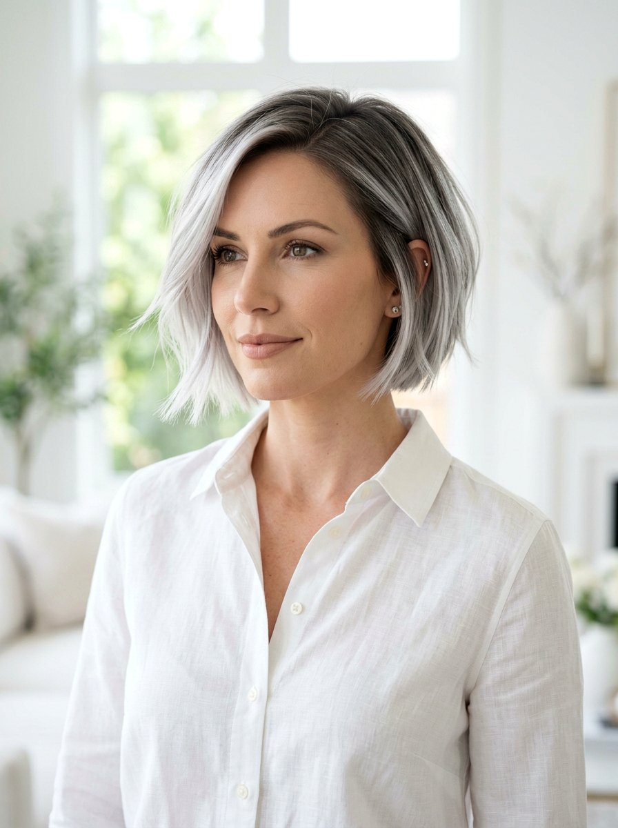 Platinum Gray Balayage Short Bob - 20 platinum gray balayage - 20 platinum gray balayage