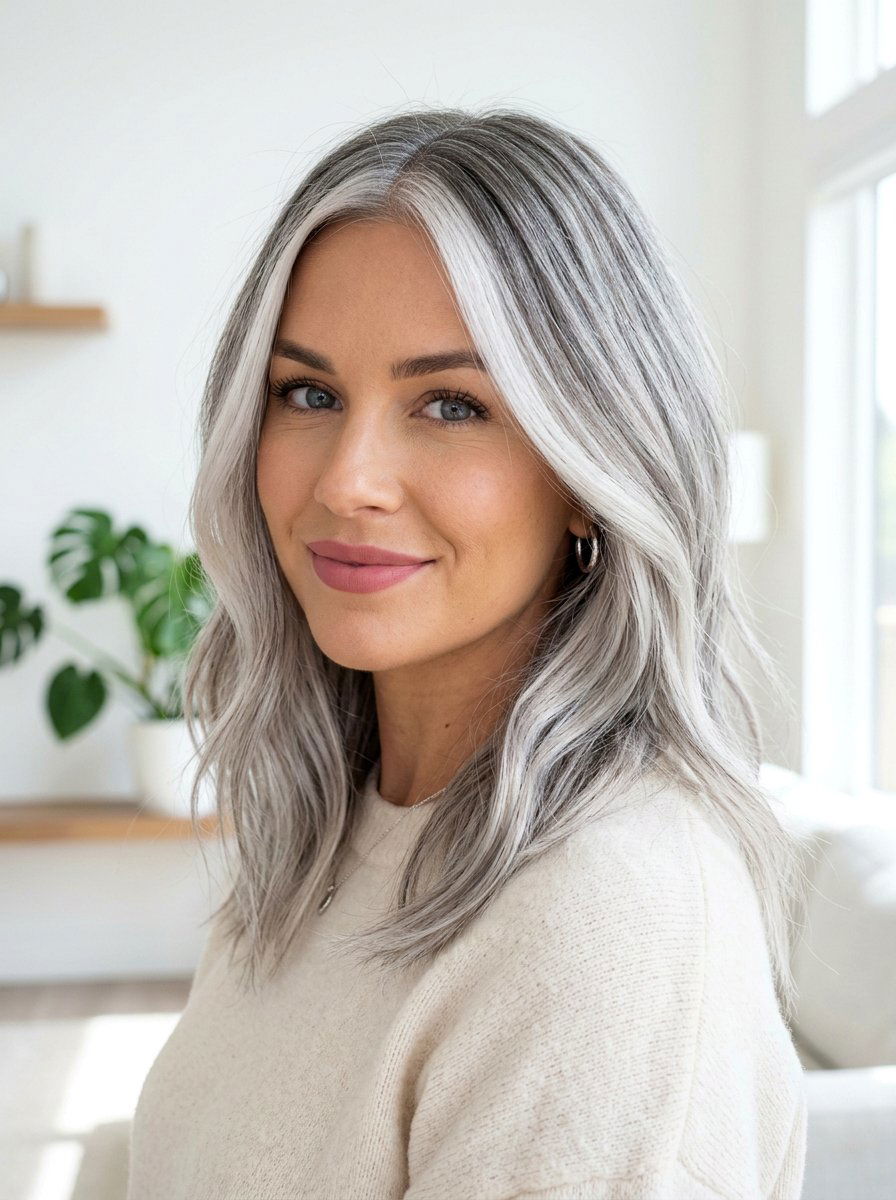 Platinum Gray Balayage Shoulder Length Hair - 20 platinum gray balayage - 20 platinum gray balayage