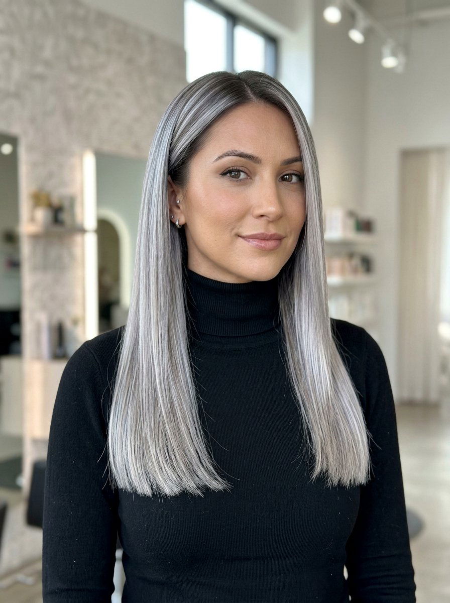Platinum Gray Balayage Straight Hair - 20 platinum gray balayage - 20 platinum gray balayage